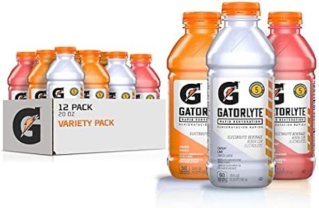 Gatorade Напиток для быстрого восстановления водного баланса, 12 бутылок по 591 мл, 3 вкуса, 5 электролитов, на 60% меньше сахара 11056912