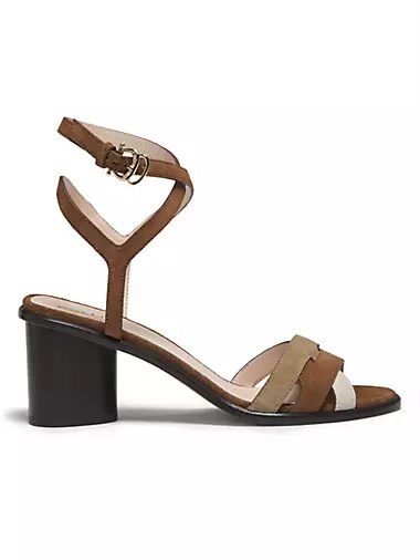 Замшевые сандалии Pollini на 70 мм каблуке с открытым носком и ремешком на щиколотке 10041182