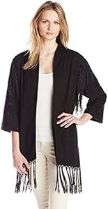 Женское кимоно Sam Edelman с вышивкой и бахромой, черного цвета, 100% полиэстер 11093987