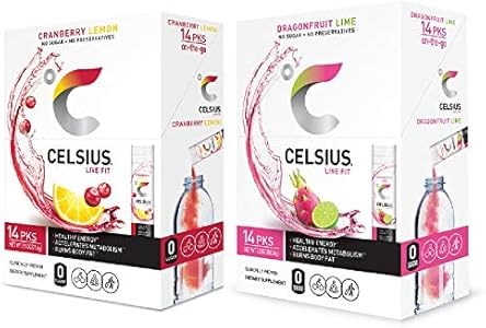 Celsius Порошковые стики для напитков в дорогу, комбинированная упаковка: Лайм с питахайей и Лимон с клюквой, 28 шт. 11094125