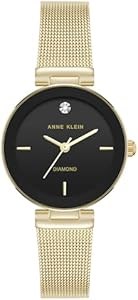 Anne Klein Женские часы с настоящим алмазным циферблатом и браслетом из золотистой сетки, матово-черный циферблат 11065311