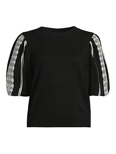 Элегантный топ Misook с пышными рукавами и кружевной отделкой, рукава до локтей, 72% вискоза 11009261