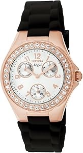 Invicta Женские часы с белым циферблатом и кристаллами, корпус из нержавеющей стали, 38 мм, силиконовый ремешок, водонепроницаемые до 200 м 11089612