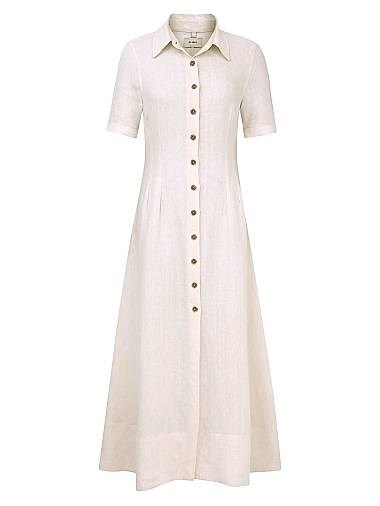 Dl1961 Льняное макси-платье Montauk с коротким рукавом, пуговицами, свободного кроя и регулируемым поясом 11015067