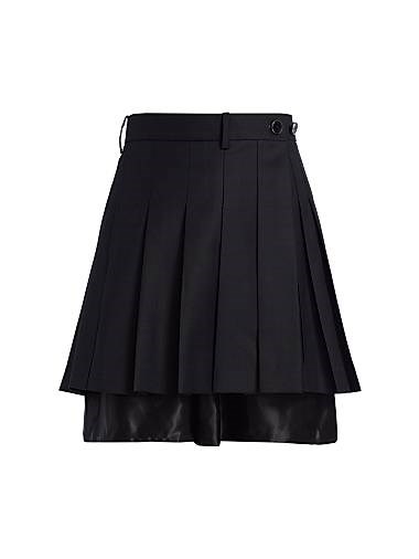 Юбка-шорты из шерсти с коробчатыми складками и поясом на эмалевых кнопках от Helmut Lang 10042595