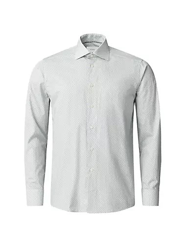 Рубашка Eton с микро-принтом попугаев, приталенный крой, органический хлопок, длинные рукава 10041770