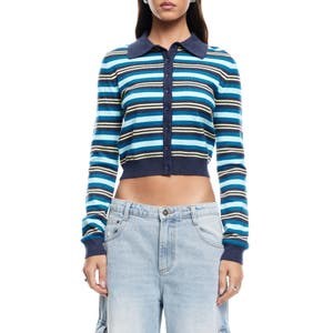 Lioness Кардиган Awakening в стиле полосатого поло с укороченной длиной, длинными рукавами и застежкой на пуговицах 10044729