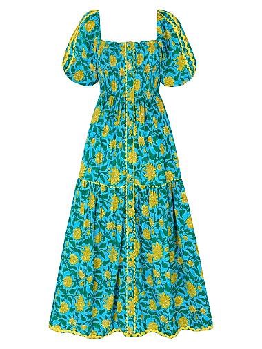 Pink City Prints Органическое хлопковое платье Colette с квадратным вырезом и рукавами-буфами, сертифицировано GOTS, миди длины 11016071