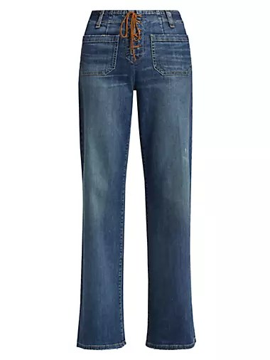 Джинсы-клёш Florence от Nili Lotan с передней шнуровкой и четырьмя накладными карманами 10041074