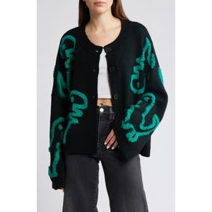 Кардиган Rawr T-Rex от Dressed in Lala с пуговичной застежкой, длинными рукавами и мягкой тканью букле 10043645