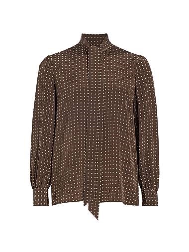 Шелковый лонгслив в горошек с пуговицами на передней части и воротником-стойка от Nili Lotan, модель Carina 11009973