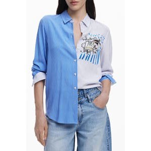 Легкий лонгслив Desigual с графикой на груди и цветными полосками из 100% хлопка 10045615