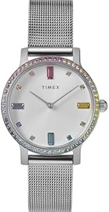 Timex Женские наручные часы с сетчатым браслетом из нержавеющей стали 31 мм, серебристый циферблат, влагозащита до 50 метров 11083426