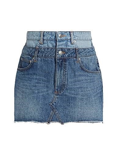 Simkhai Мини-юбка из денима Salix с двойным поясом из 100% хлопка и стильным необработанным краем 11008257