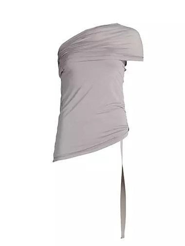 Асимметричный топ Helmut Lang Protection с рюшами, одно-наплечным вырезом и коротким рукавом 10042601