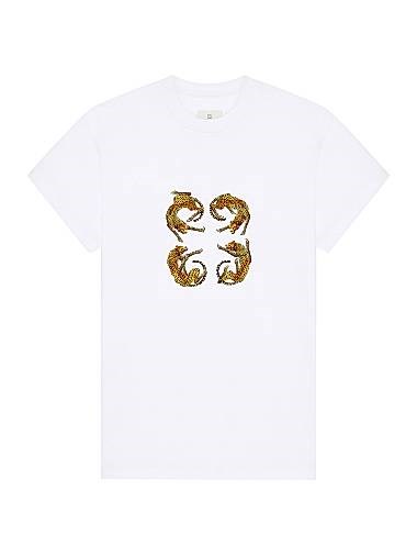 Футболка из хлопка с коротким рукавом и леопардовым принтом 4G Givenchy, классическая посадка, производство Португалия 11026971