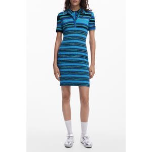 Платье-свитер в яркую полоску от Desigual, с коротким рукавом и воротником-поло, 72% вискоза 10045572