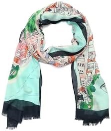 Kate Spade New York Шарф-косынка цвета слоновой кости с рисунком карты для женщин, стильный и легкий аксессуар для повседневного ношения, 100% вискоза 11084914