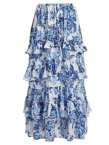 Cinq a Sept Юбка Kandra Coastal Bouquet из хлопка и шелка с пышными воланами, поясом на завязках и карманами 11010721