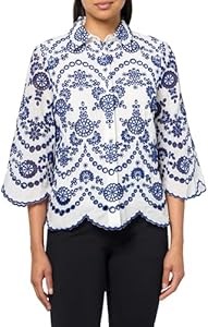 100% хлопковая рубашка Anne Klein с пуговицами, волнистым подолом и воротником-стойкой 11049594