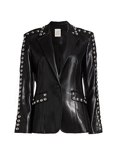 Cinq a Sept Модная закрепленная куртка Milly из веганской кожи с заклепками и длинными рукавами, Cinq a Sept 11021353
