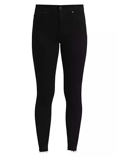 Джинсы AG Jeans с антик-эффектом, завышенной талией, обтягивающим силуэтом и необработанными краями 10044232