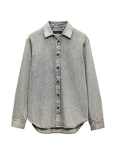 Rag &amp, Bone Джинсовая рубашка-лонгслив Finch с широким воротником и застежкой на пуговицы, 60% хлопок, 40% лиоцелл 11014353