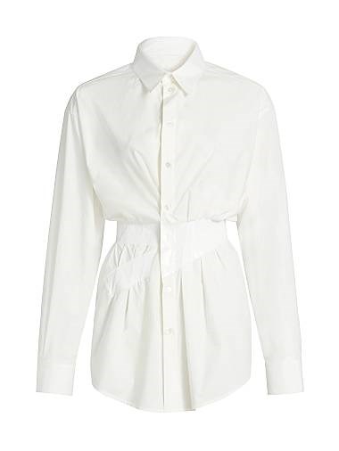 Рубашка из хлопкового поплина с разрезным воротником и затянутой талией от MM6 Maison Margiela, Италия 11024828