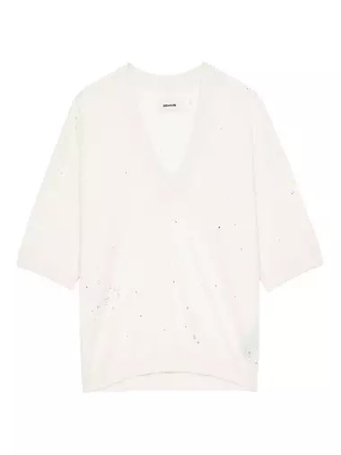 Свитер Wully Lico с кристаллами от Zadig &amp, Voltaire, V-образным вырезом, короткими рукавами, на 50% из льна 10043211