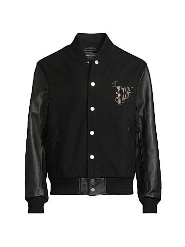 Purple Бомбер с украшенным логотипом пурпурного цвета и кожаными рукавами, карманами и кокеткой 11025158