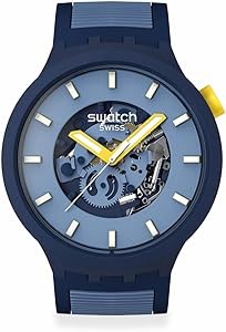 Swatch Водонепроницаемые унисекс часы с автоматическим механизмом и пластиковым корпусом, 47 мм, синие 11066896