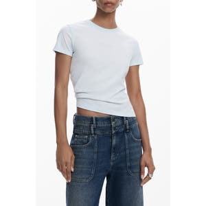 Футболка Desigual из хлопка с логотипом и стразами, короткий рукав, 95% хлопок, 5% эластан 10045367