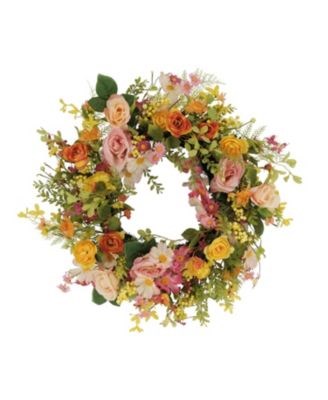 Puleo International Венок весенний искусственный с розами, деревом и маргаритками, 61 см, для внутреннего и наружного использования 11049834