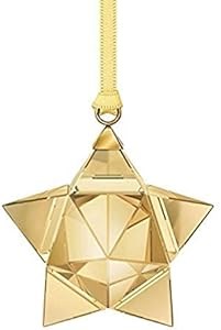 Swarovski 3D звезда-орнамент с золотыми кристаллами и белой атласной лентой, идеально подходит для праздничного декора 11074877