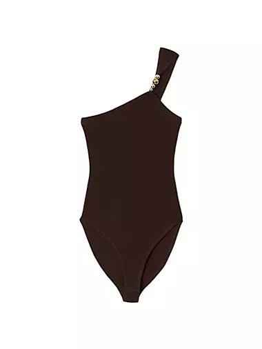 Асимметричное боди Sandro с бусинами и кнопками из вискозы и эластана 10043755