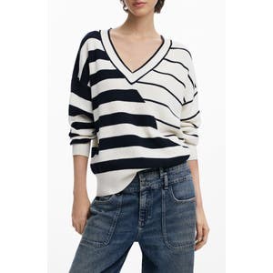 Desigual Ассиметричное худи с V-образным вырезом и разноцветными полосками, 50% вискозы 10046103