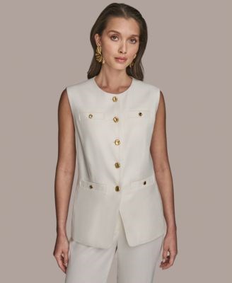 Женский жилет без рукавов из льняной смеси с золотыми пуговицами, Donna Karan New York 11053879