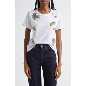 Футболка из хлопка с цветочной вышивкой и блестящими кристаллами Ivy от Cinq a Sept 10046234