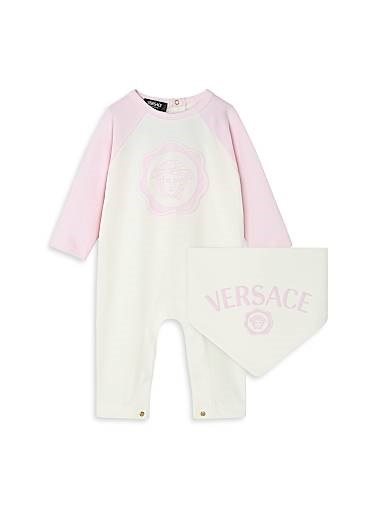 Детский хлопковый комплект из лонгслива и нагрудника с принтом Медузы, Versace, 91% хлопок 11009253