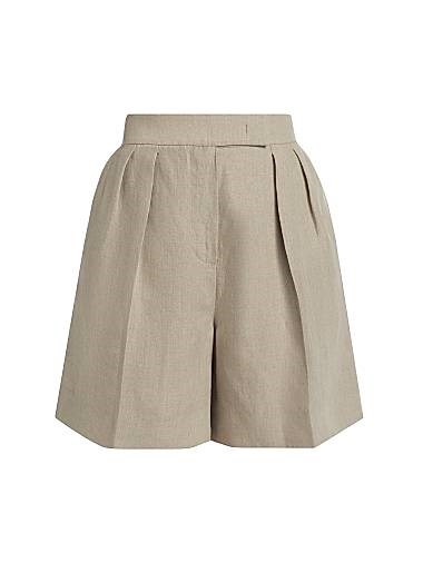 Плиссированные шорты Dindy от Max Mara из итальянского льна с карманами и застежкой на молнии 11031207