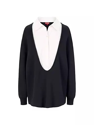 Свитер свободного кроя Staud Coast из хлопка и кашемира с воротником на кнопках и длинными рукавами 10045551