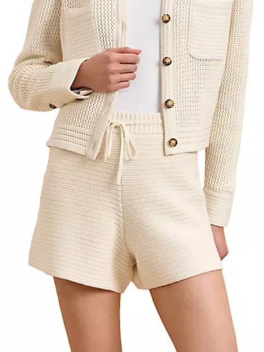 Хлопковые и кашемировые шорты Crochet Jane с эластичным поясом и стильной вязкой от La Ligne 10043866