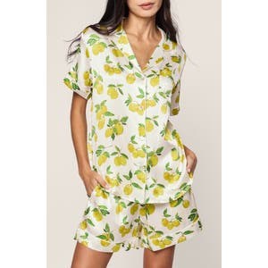 Шелковые шорты для сна с лимонным принтом и отделкой, Petite Plume 10044636