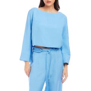 Fifteen Twenty Топ Junie из льняной смеси с длинными рукавами и пуговицами на спине, с лодочным вырезом 10045336