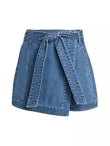 Veronica Beard Agee Denim Tie-Waist Skort 10044376