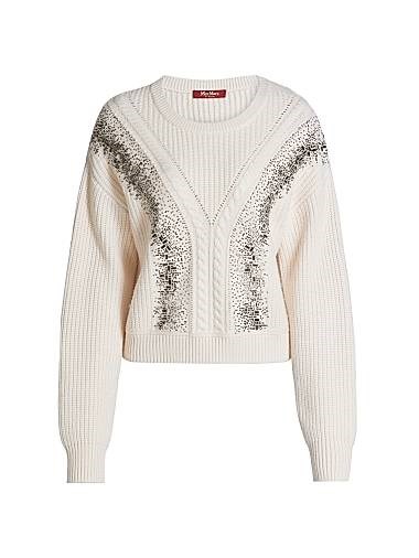 Max Mara Studio Свитер из шерсти с градиентной вышивкой Max Mara с круглым вырезом и длинными рукавами 11022271