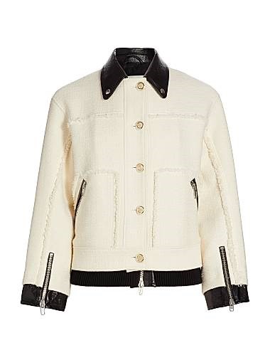 Куртка 3.1 Phillip Lim из твила и искусственной кожи с расклешенным воротником и длинными рукавами 10046037