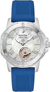 Bulova Мужские автоматические часы Marine Star с белым циферблатом и силиконовым ремешком, водонепроницаемые до 100 м, 24 камня 11089023