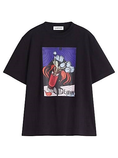 Футболка Lanvin с принтом вазы из 100% хлопка, прямого кроя и круглым вырезом 11015575