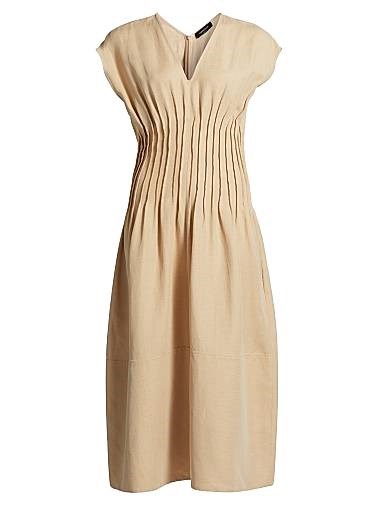 Миди-юбка из смеси льна с V-образным вырезом и короткими рукавами от Fabiana Filippi, 64% вискоза, сделано в Италии 11034499